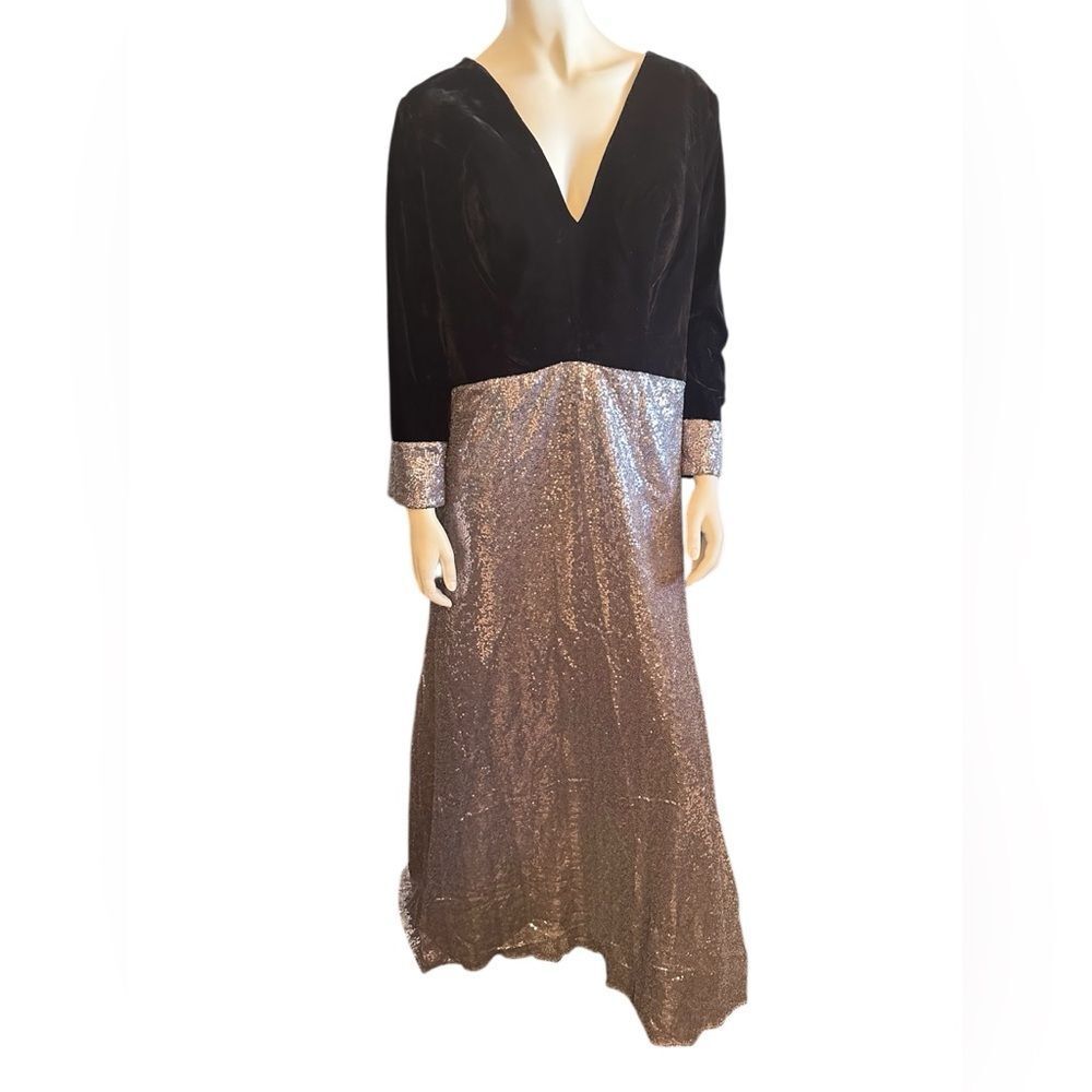 Chyr Baby Velvet Sequined Patchwork Maxi Dress Black/Silver 18W